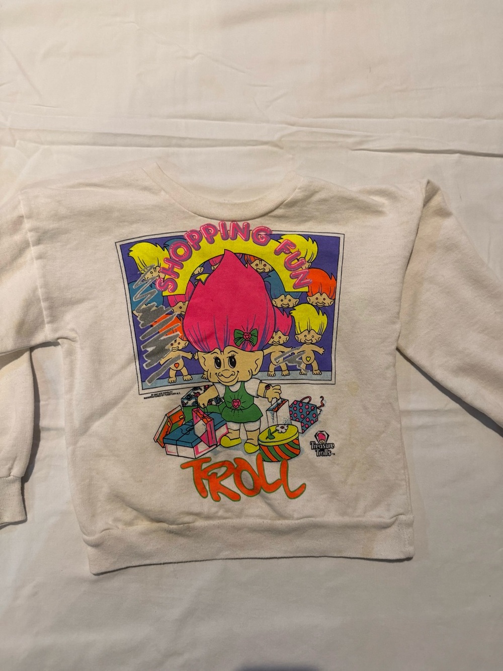 Vintage 1990s Trolls "Shopping Fun" White Kids Graphic Sweatshirt